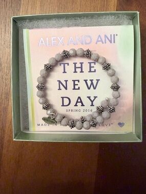 Alex and Ani Gray Faceted Bead Bracelet with Silver Accents